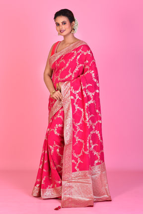 Designer Pink Georgette Khaddi Saree with Jal Work - Keya Seth Exclusive