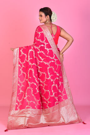 Designer Pink Georgette Khaddi Saree with Jal Work - Keya Seth Exclusive