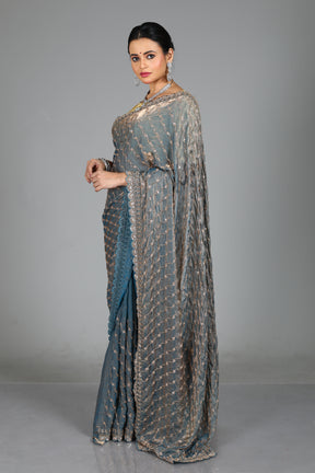Grey Blended Georgette Saree