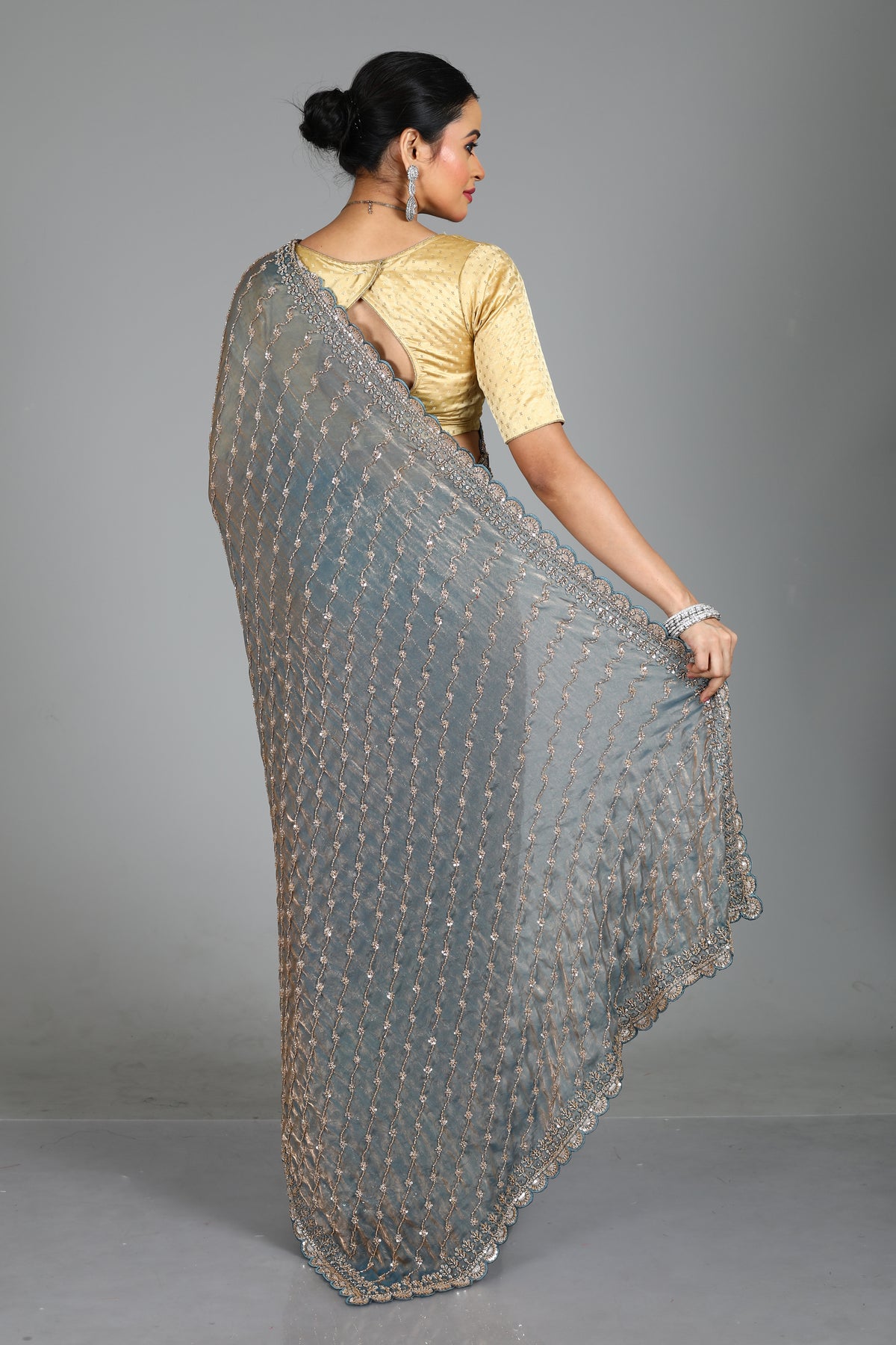 Grey Blended Georgette Saree
