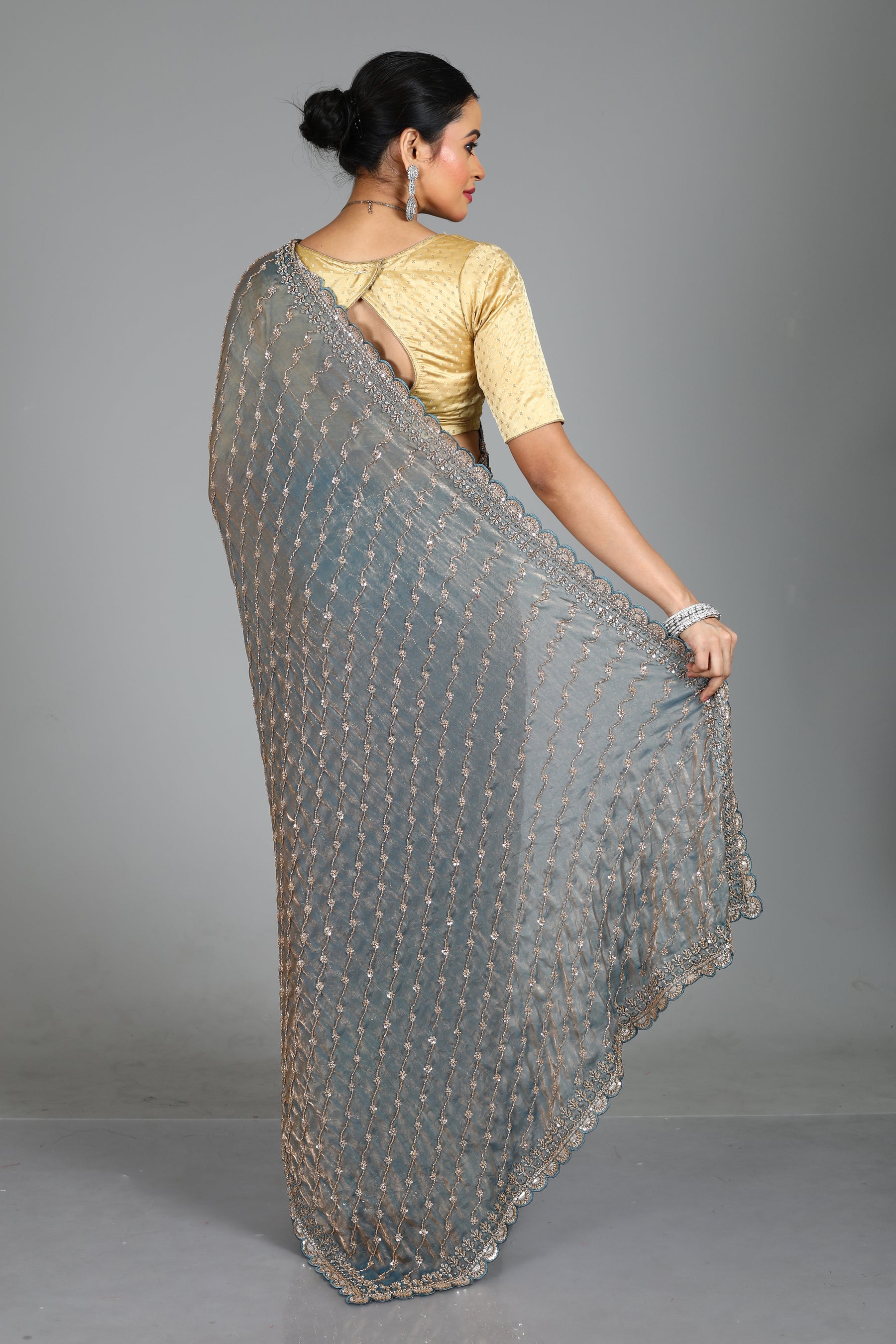Grey Blended Georgette Saree