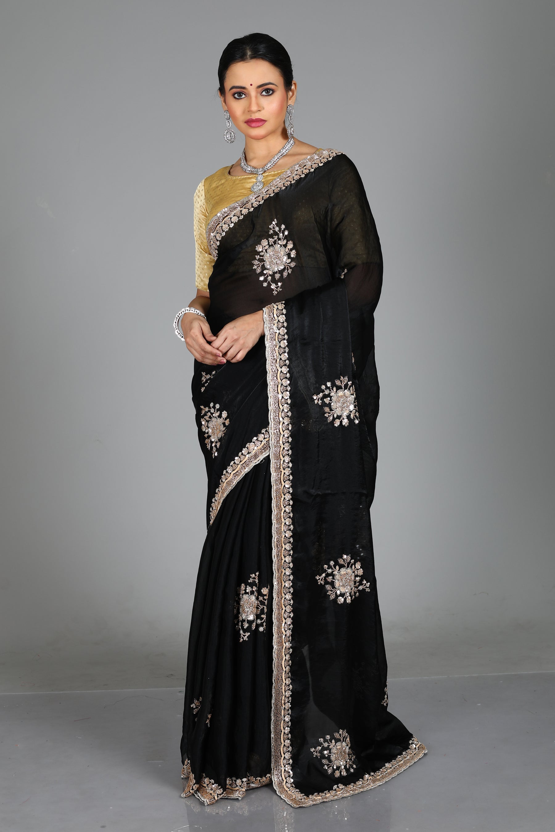 Black Blended Georgette Saree