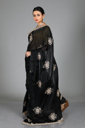 Black Blended Georgette Saree