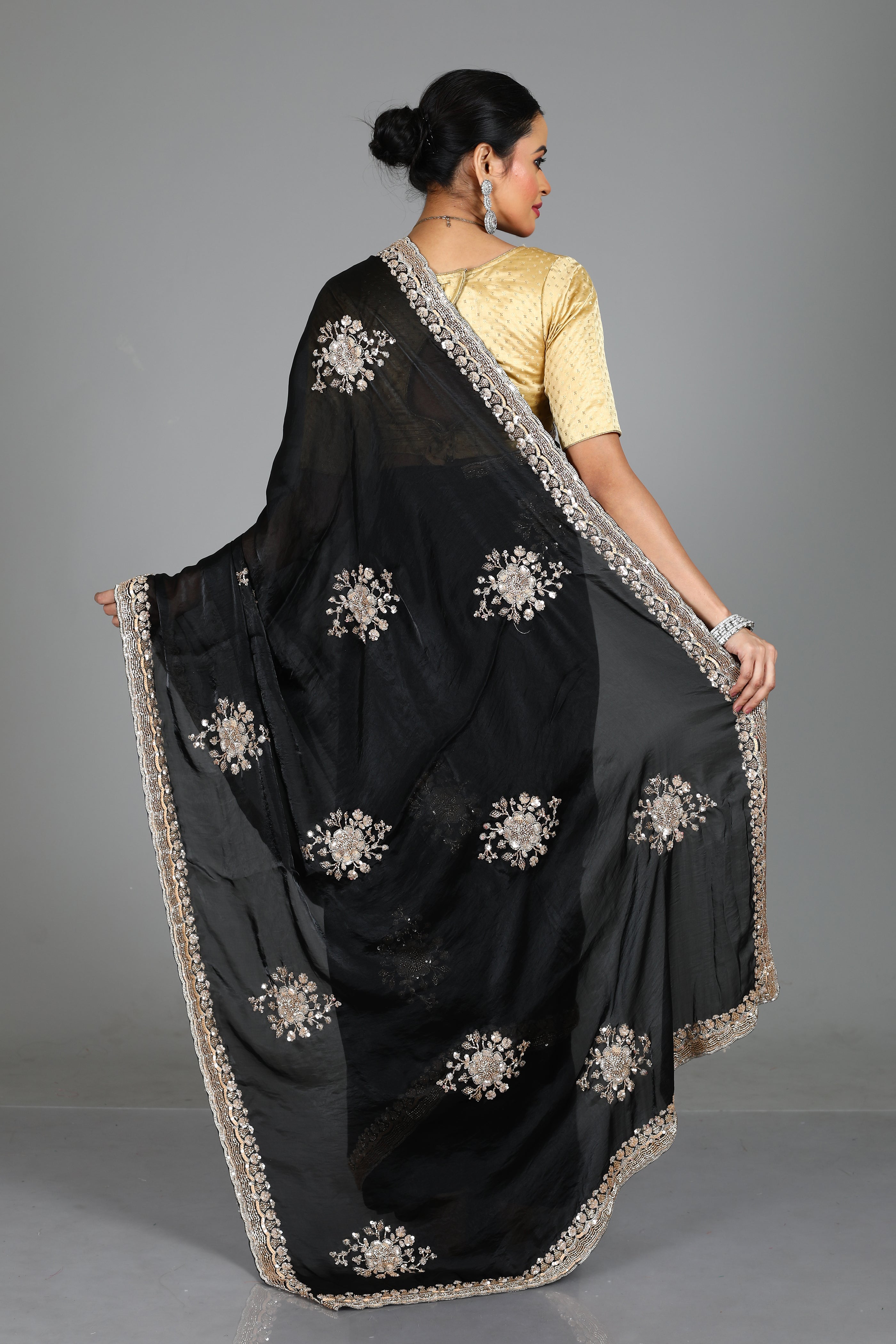 Black Blended Georgette Saree