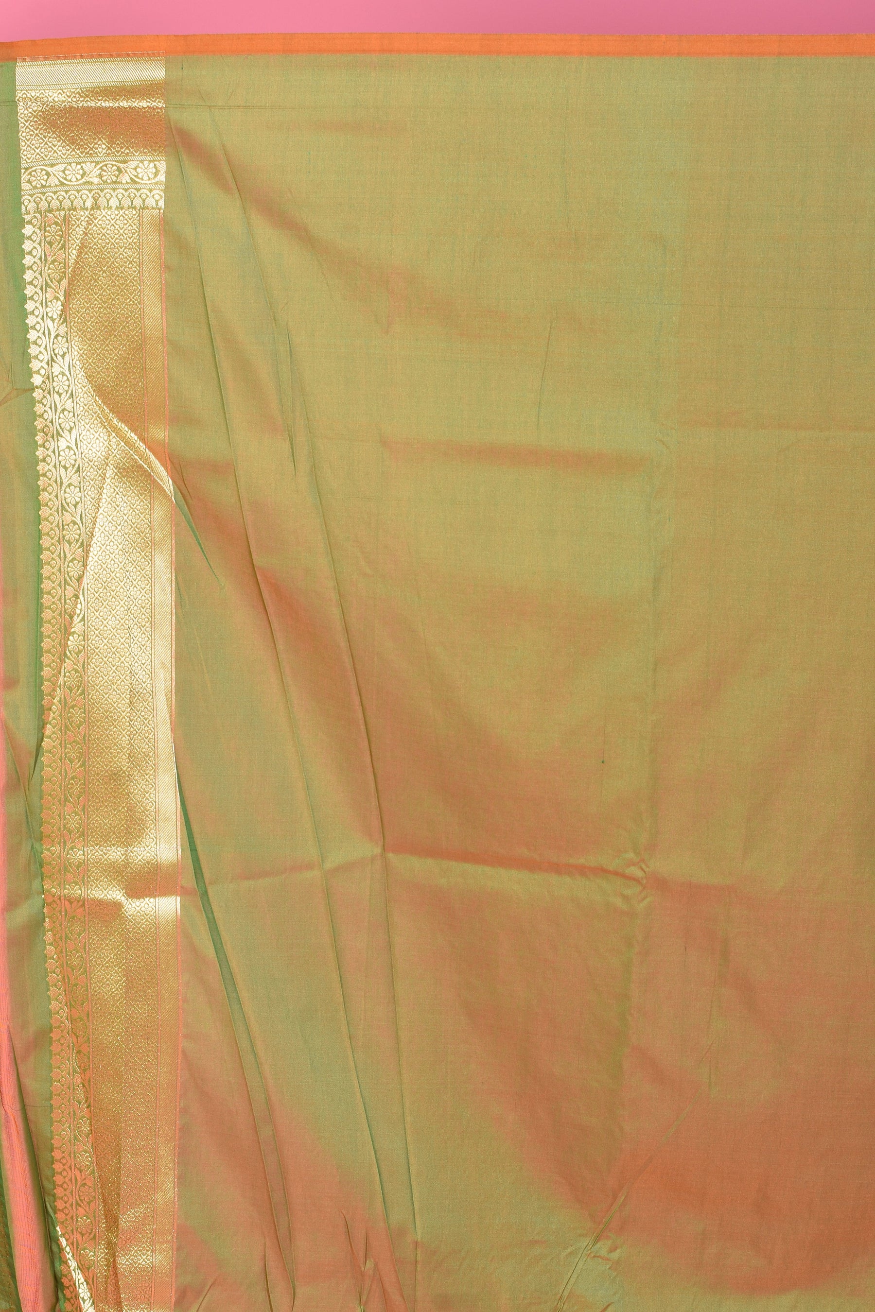 Green Blended Silk Saree with Golden Borders - Keya Seth Exclusive