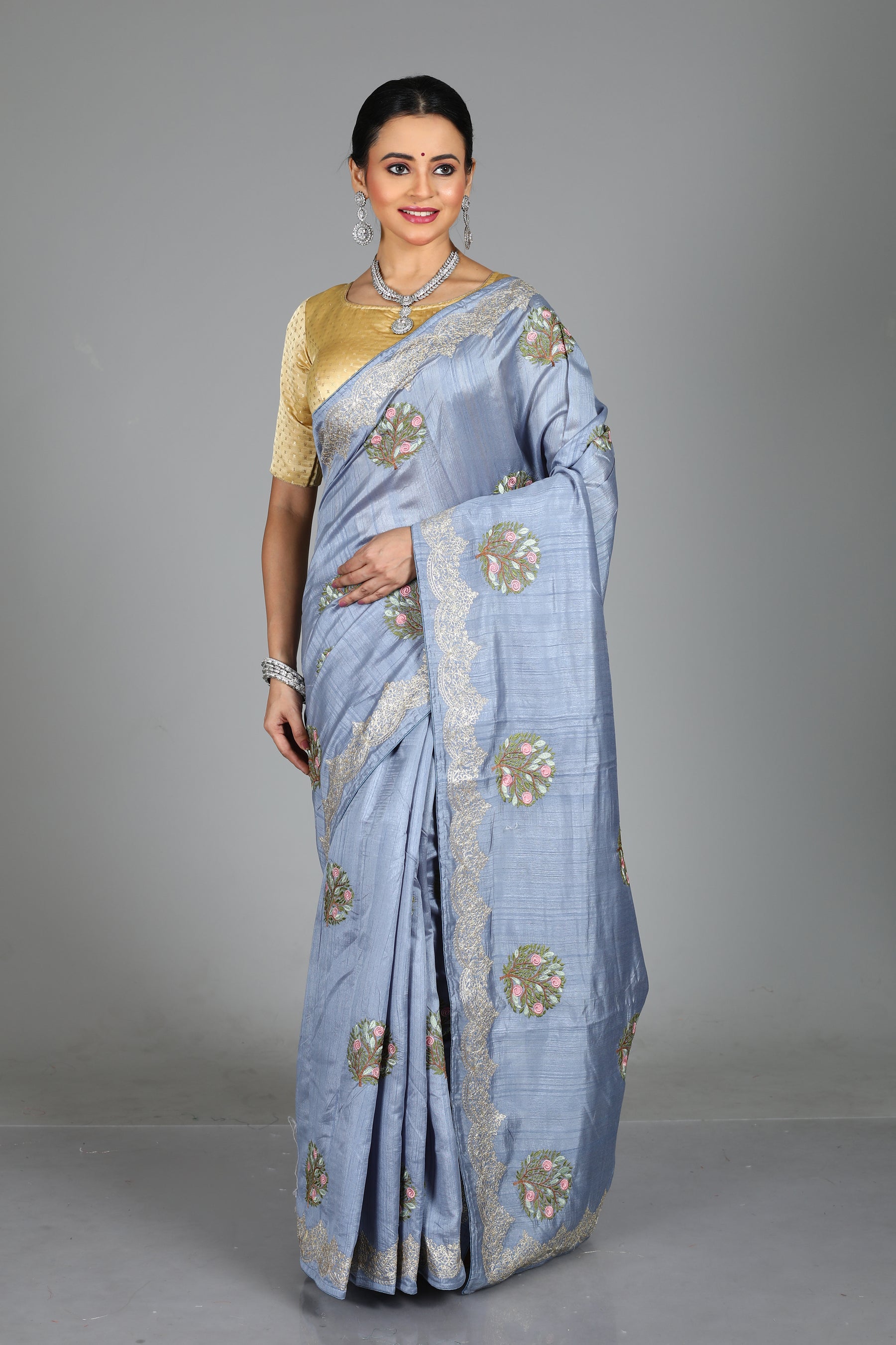 Blue Blended Organza Saree