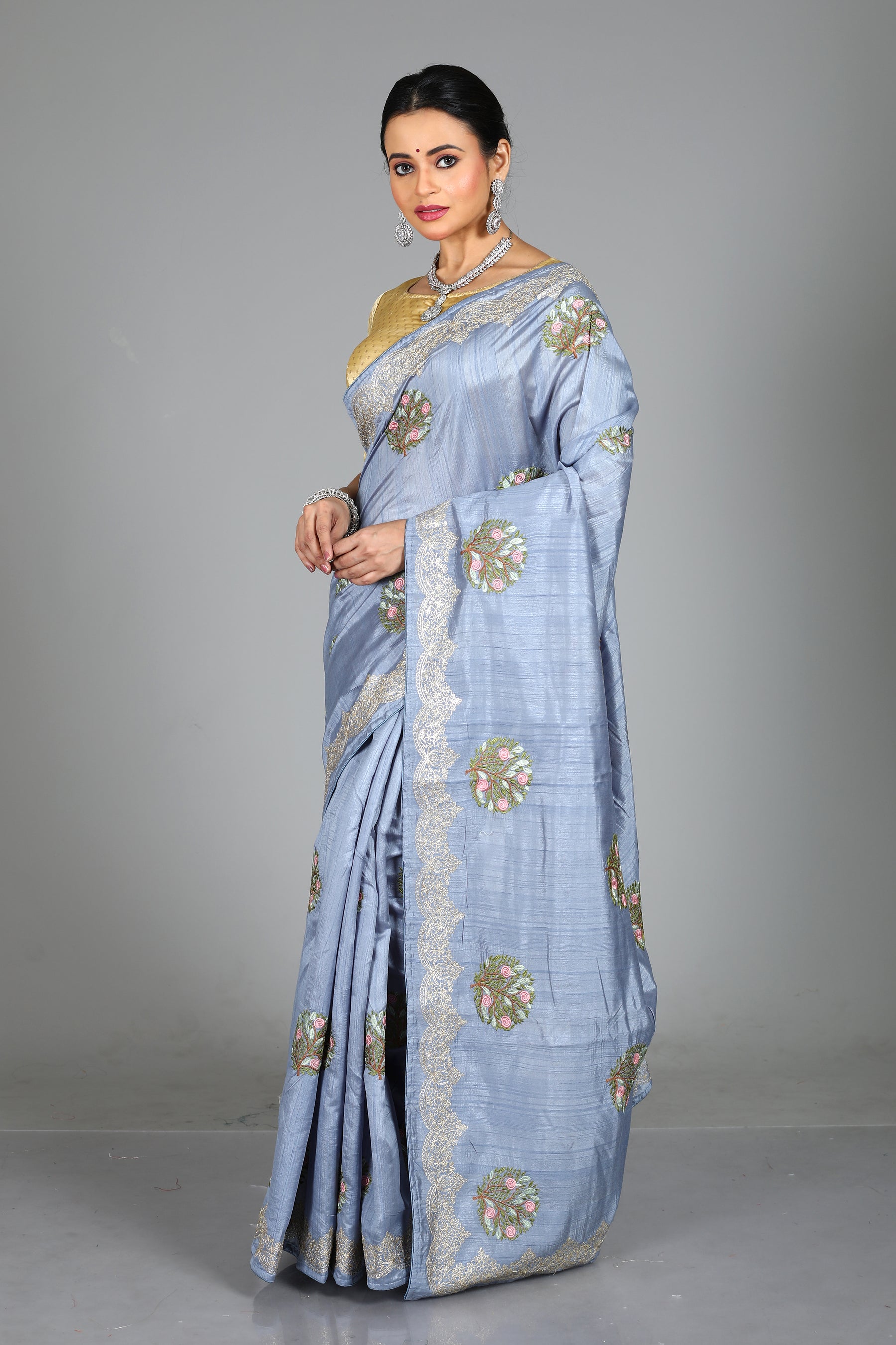 Blue Blended Organza Saree