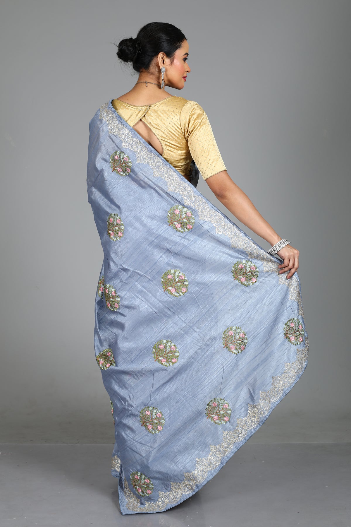 Blue Blended Organza Saree