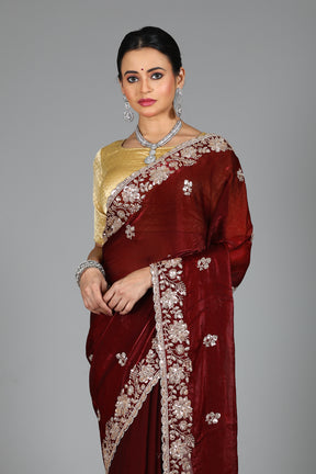 Maroon Blended Georgette Saree