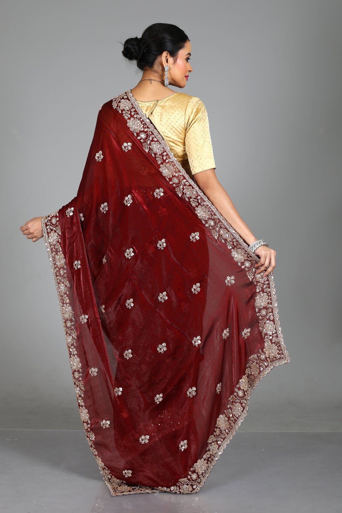 Maroon Blended Georgette Saree