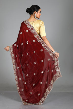 Maroon Blended Georgette Saree
