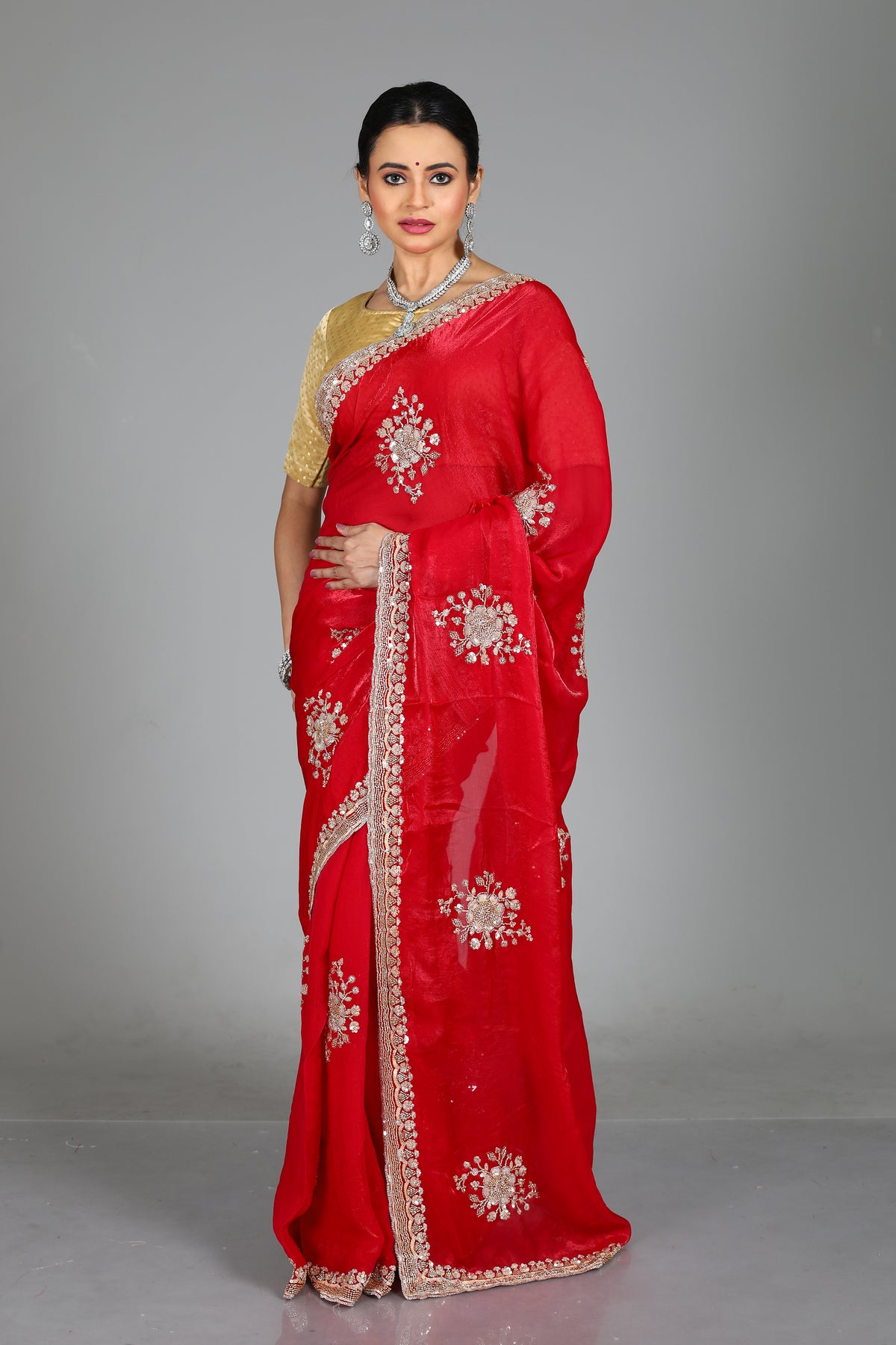 Pink Blended Georgette Saree