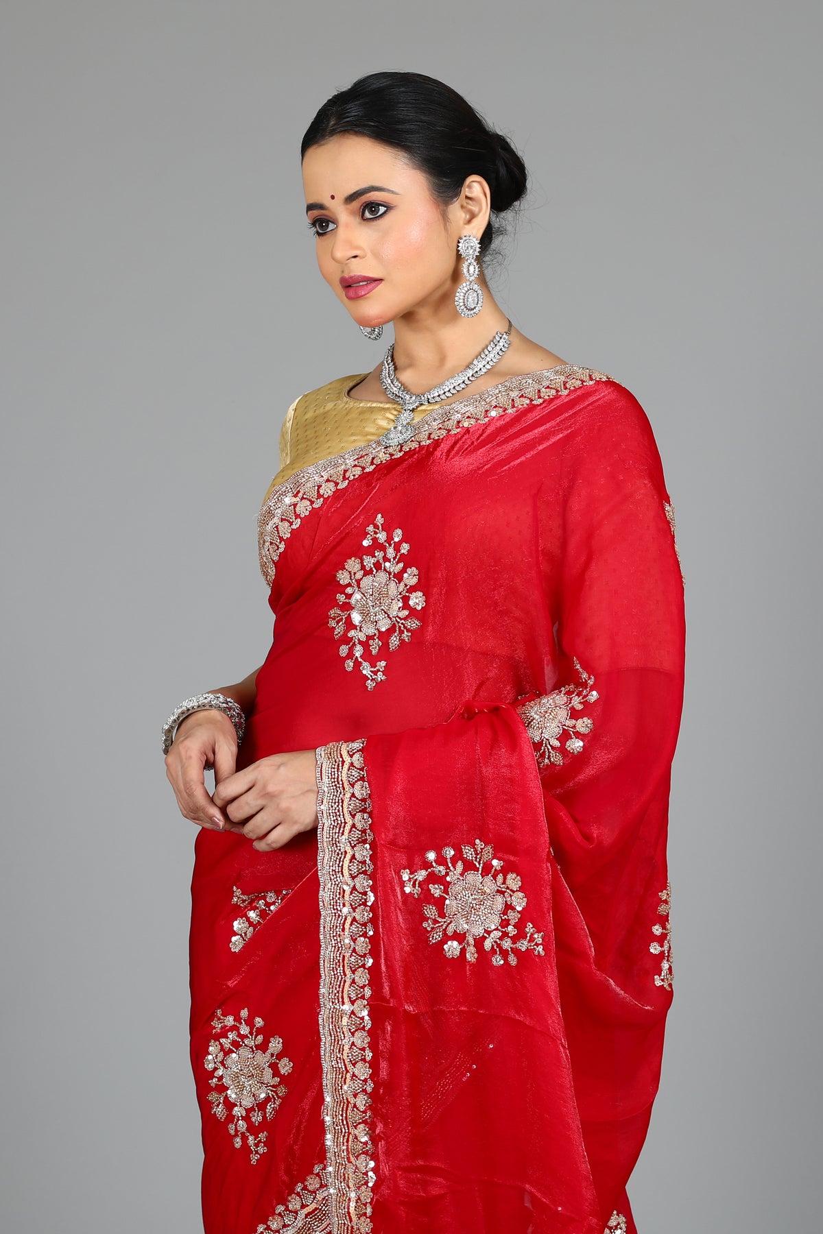 Pink Blended Georgette Saree