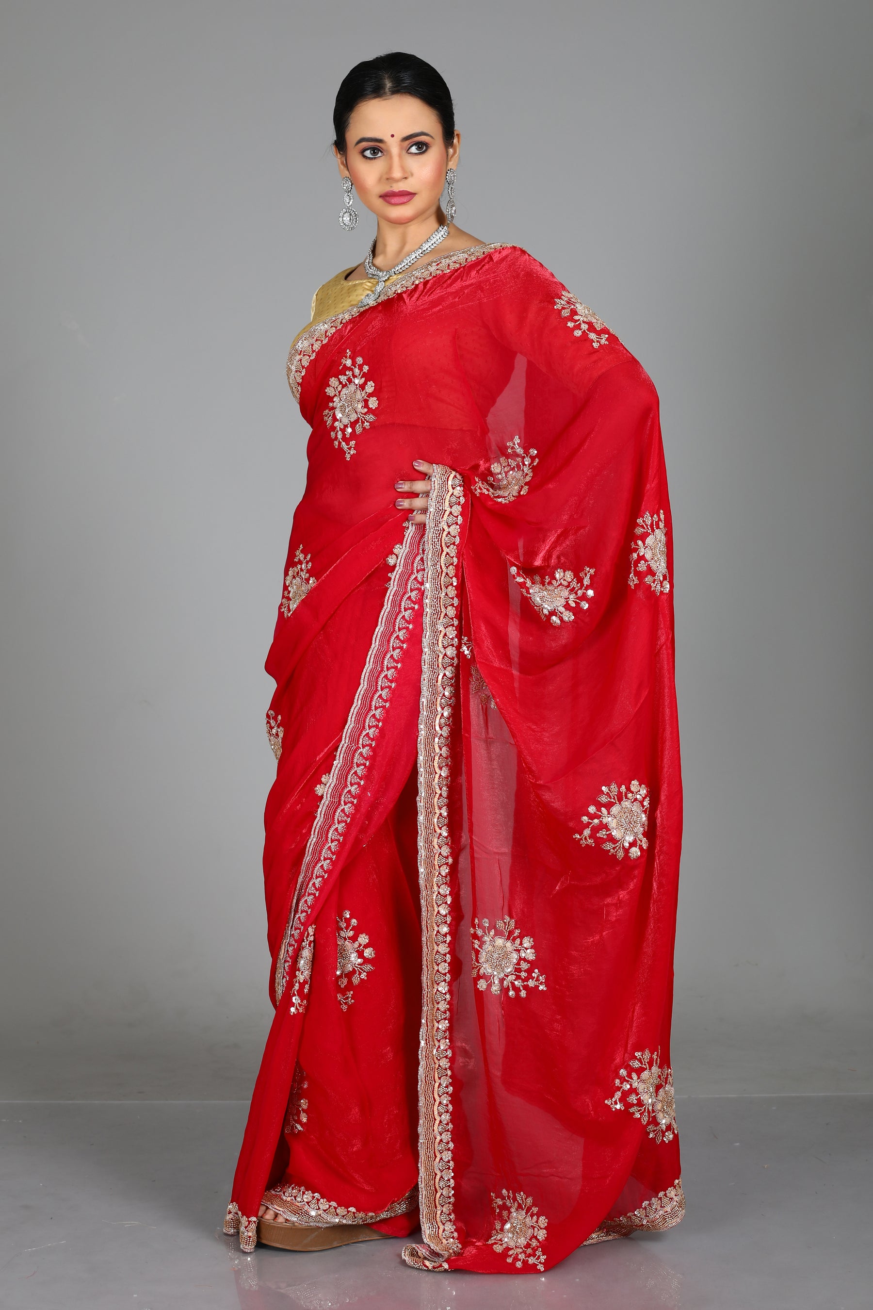 Pink Blended Georgette Saree