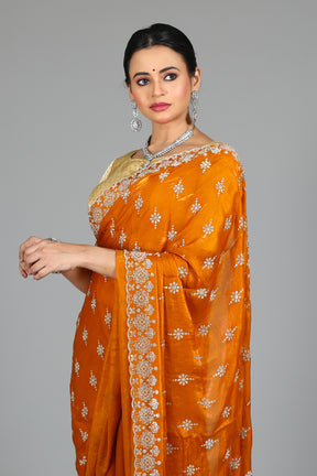 Mustard Blended Georgette Saree