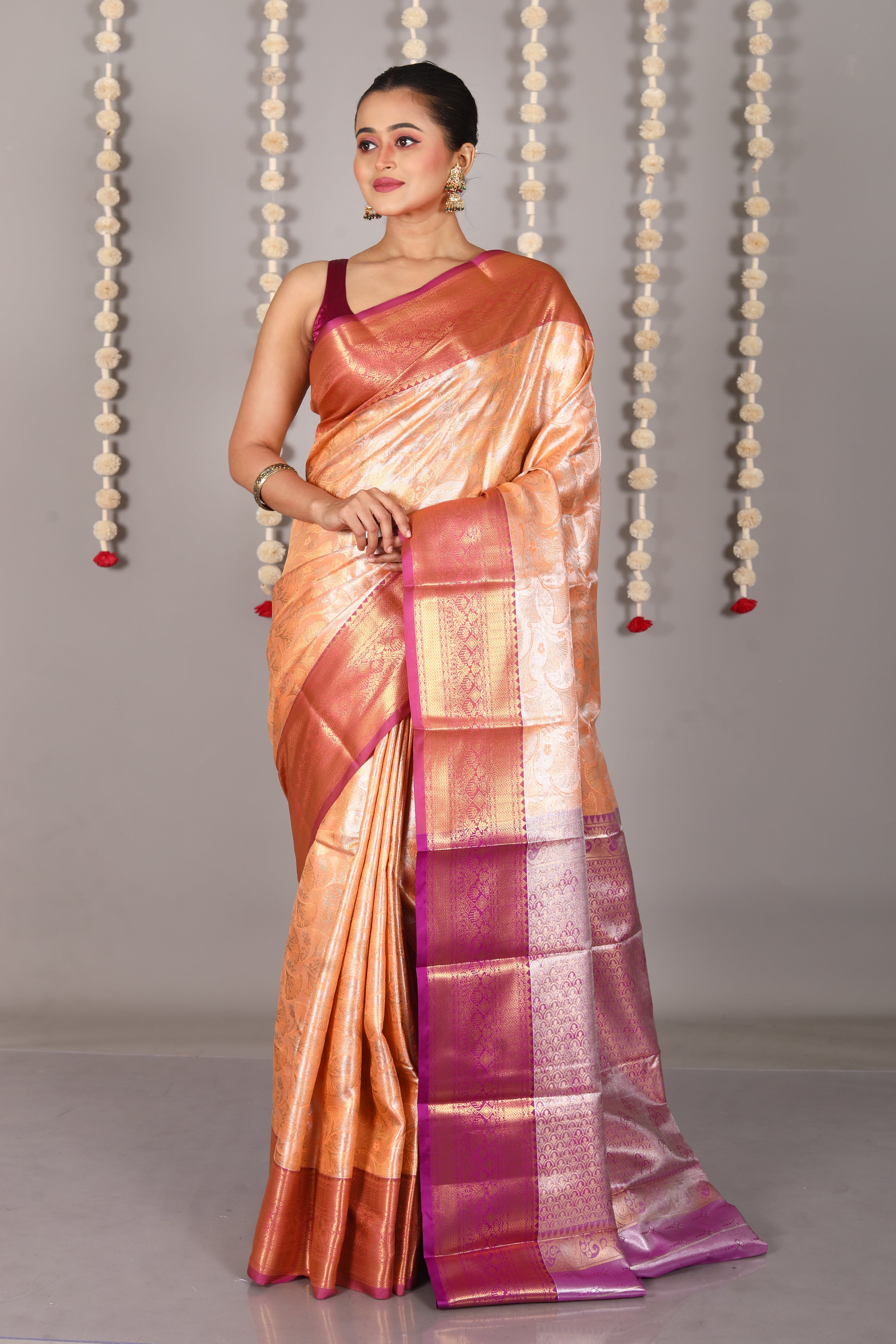 Peach Blended Tissue Kanjivaram Saree - Keya Seth Exclusive