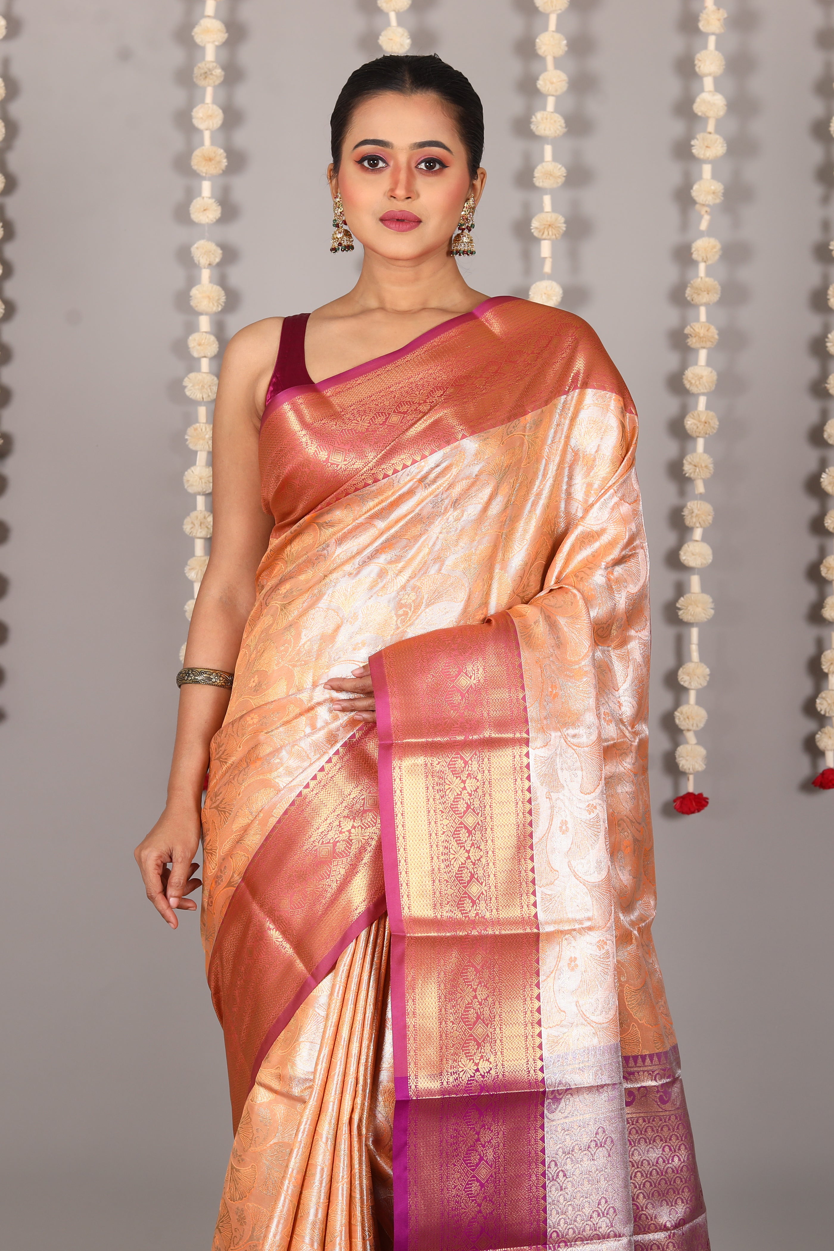 Peach Blended Tissue Kanjivaram Saree - Keya Seth Exclusive