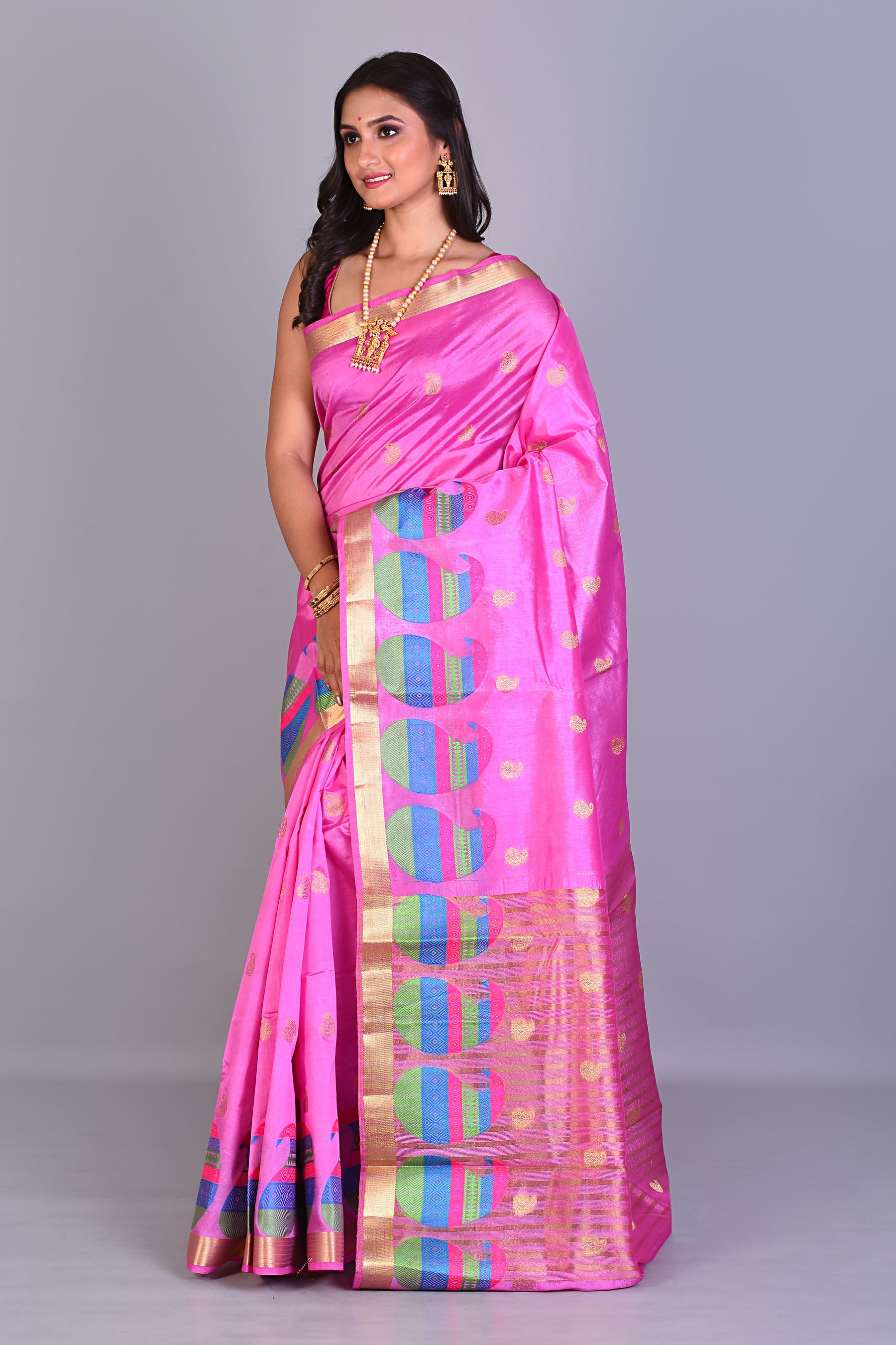 Pink Blended Silk Saree with Meenakari Works - Keya Seth Exclusive