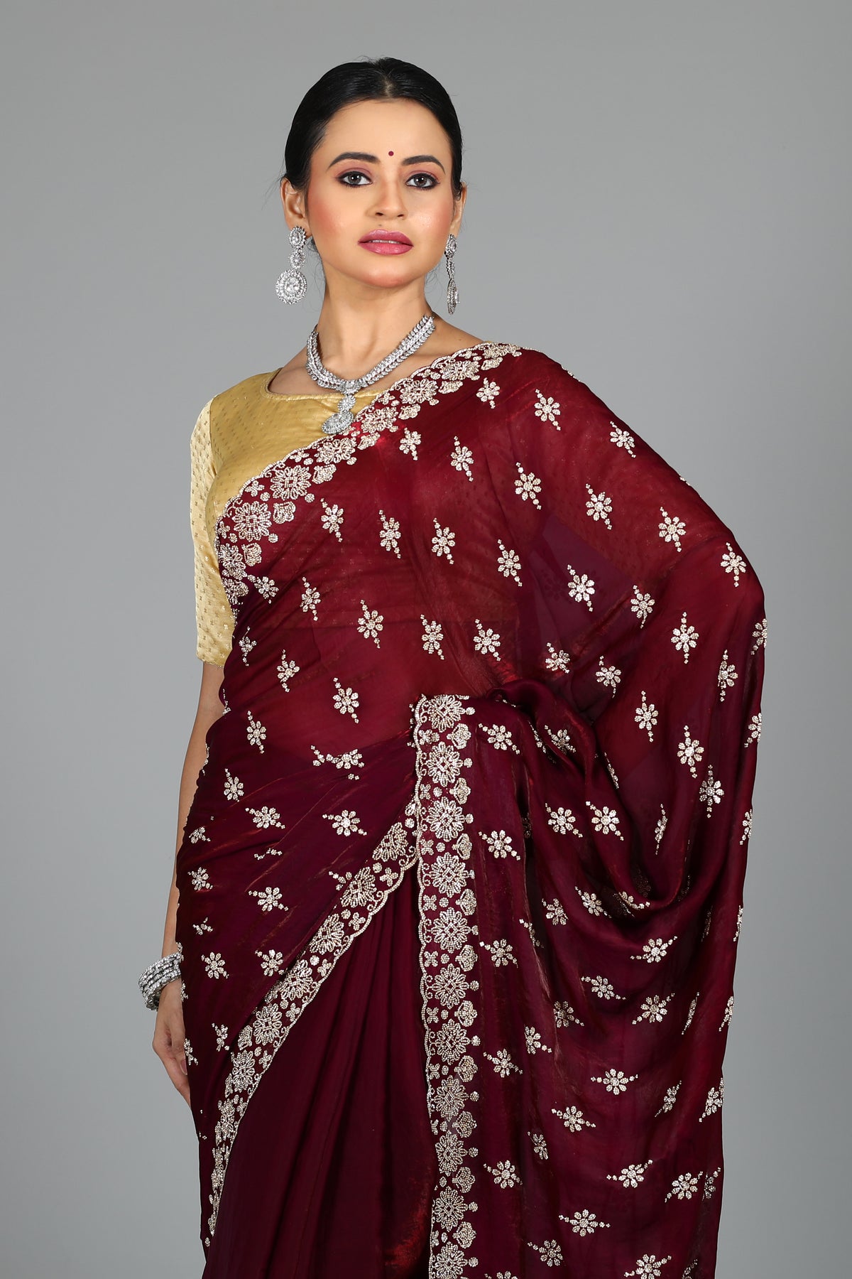 Wine Blended Georgette Saree