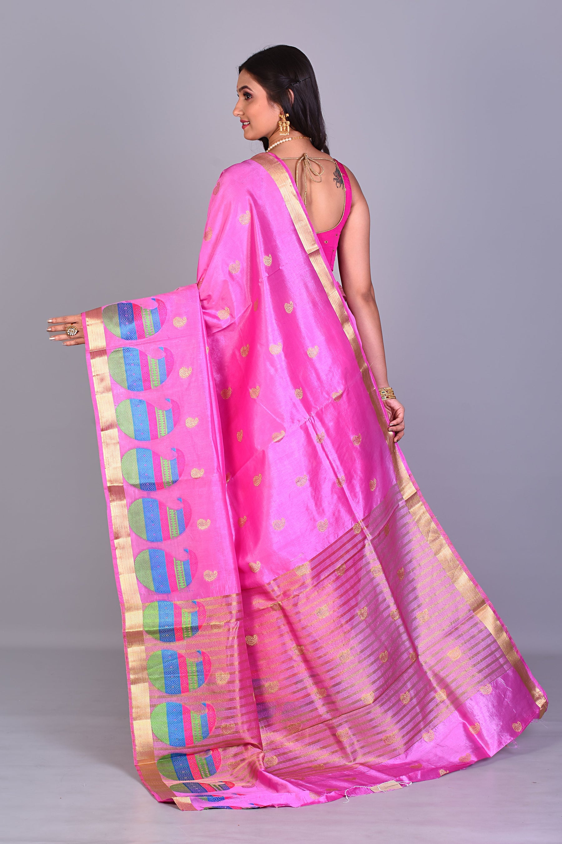 Pink Blended Silk Saree with Meenakari Works - Keya Seth Exclusive