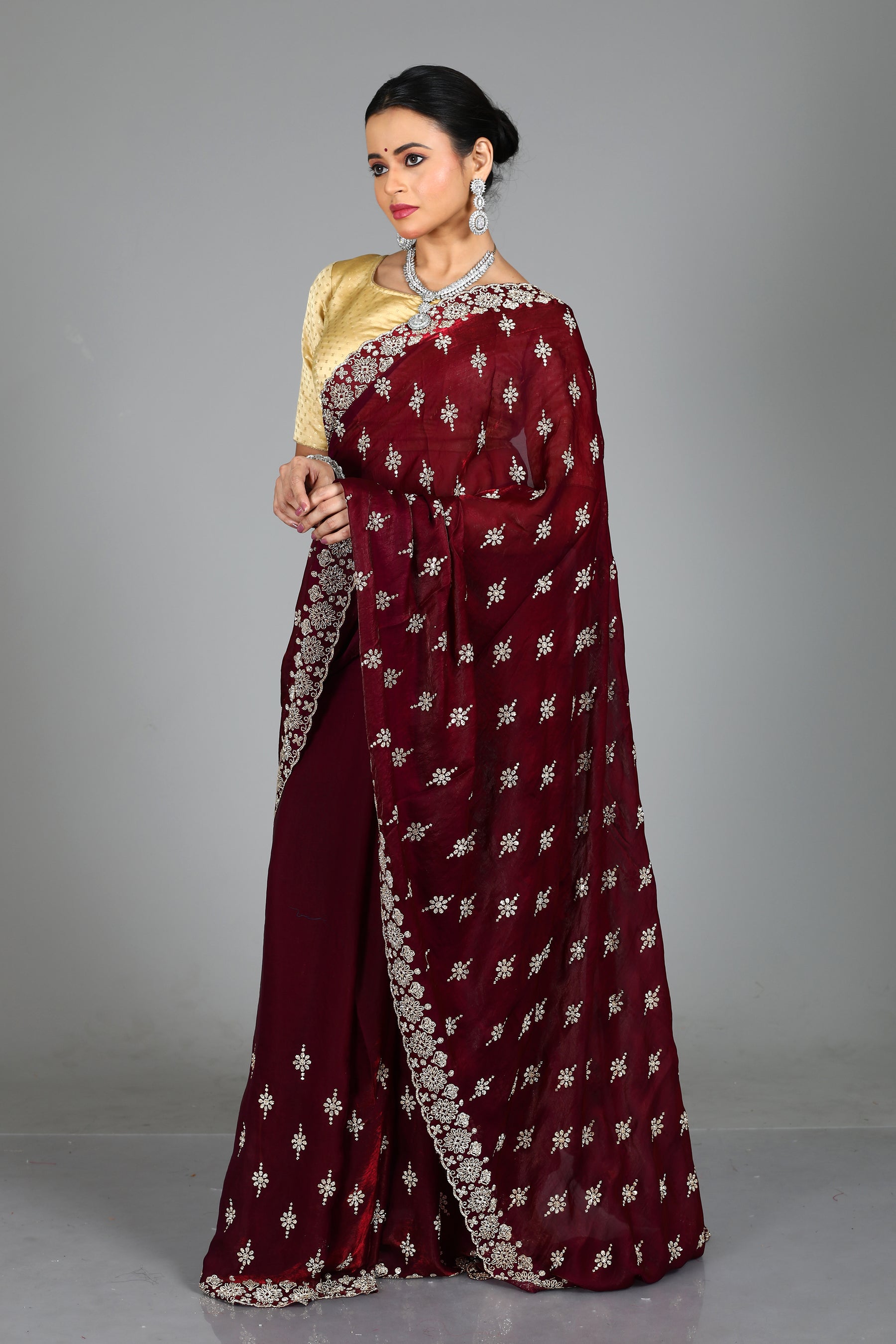 Wine Blended Georgette Saree