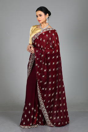 Wine Blended Georgette Saree