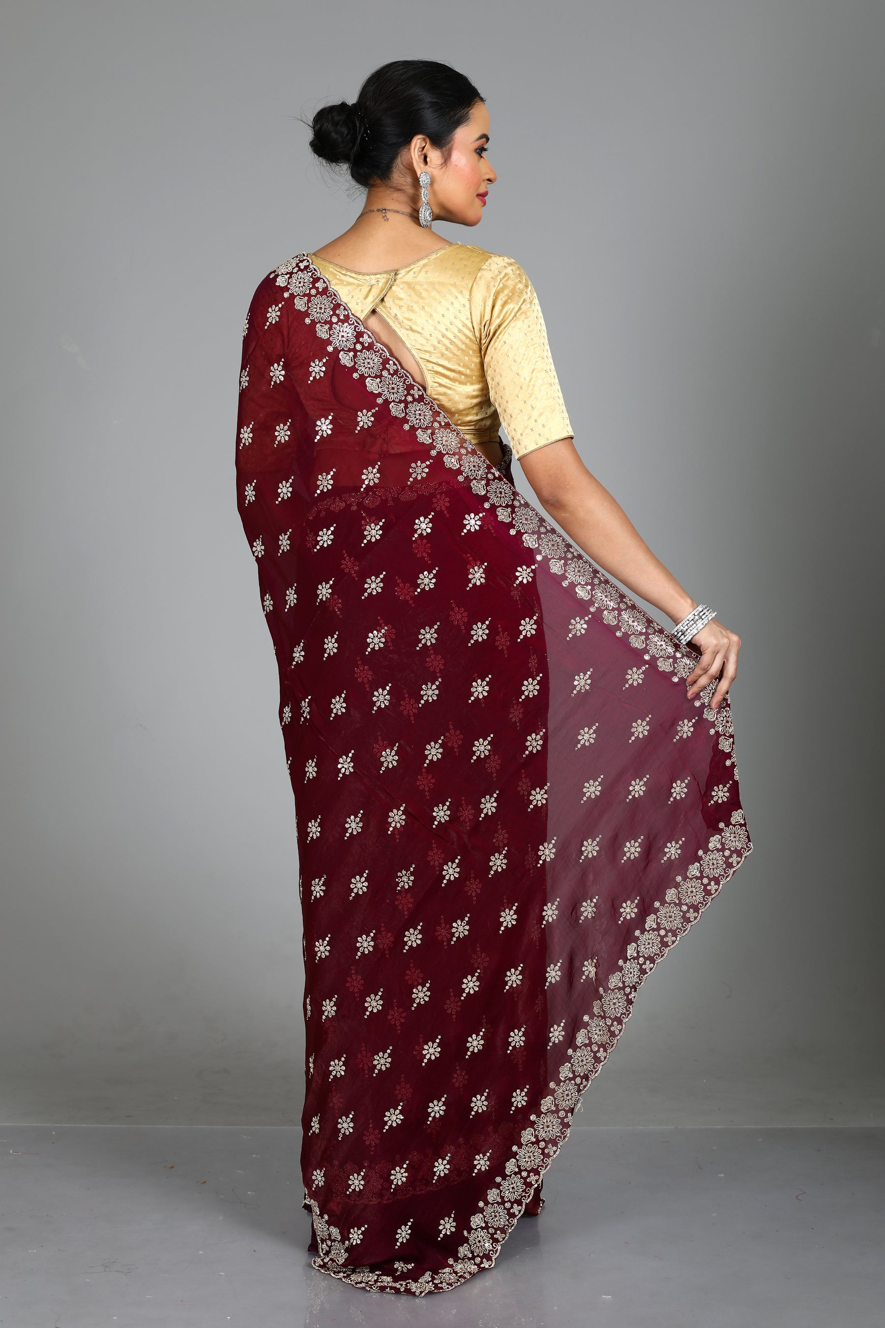 Wine Blended Georgette Saree
