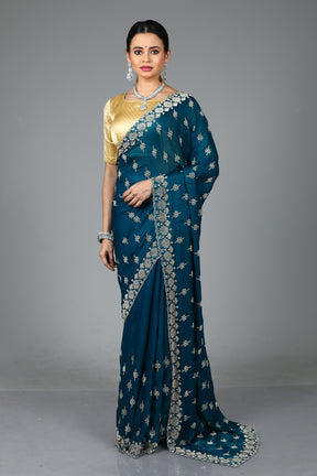 Sea Green Blended Georgette Saree