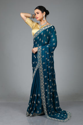 Sea Green Blended Georgette Saree