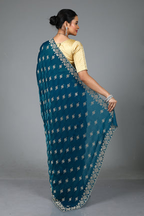 Sea Green Blended Georgette Saree