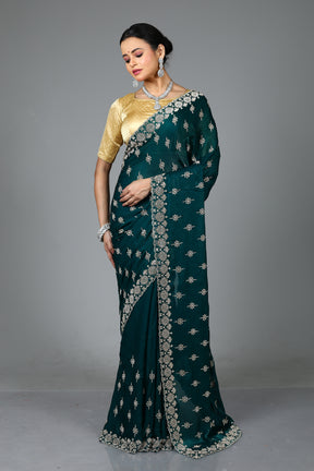 Bottle Green Blended Georgette Saree