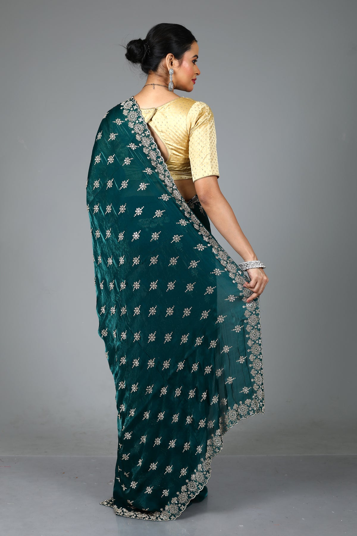Bottle Green Blended Georgette Saree