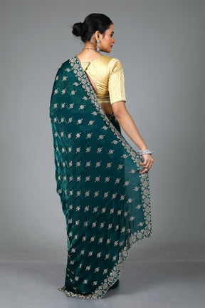 Bottle Green Blended Georgette Saree