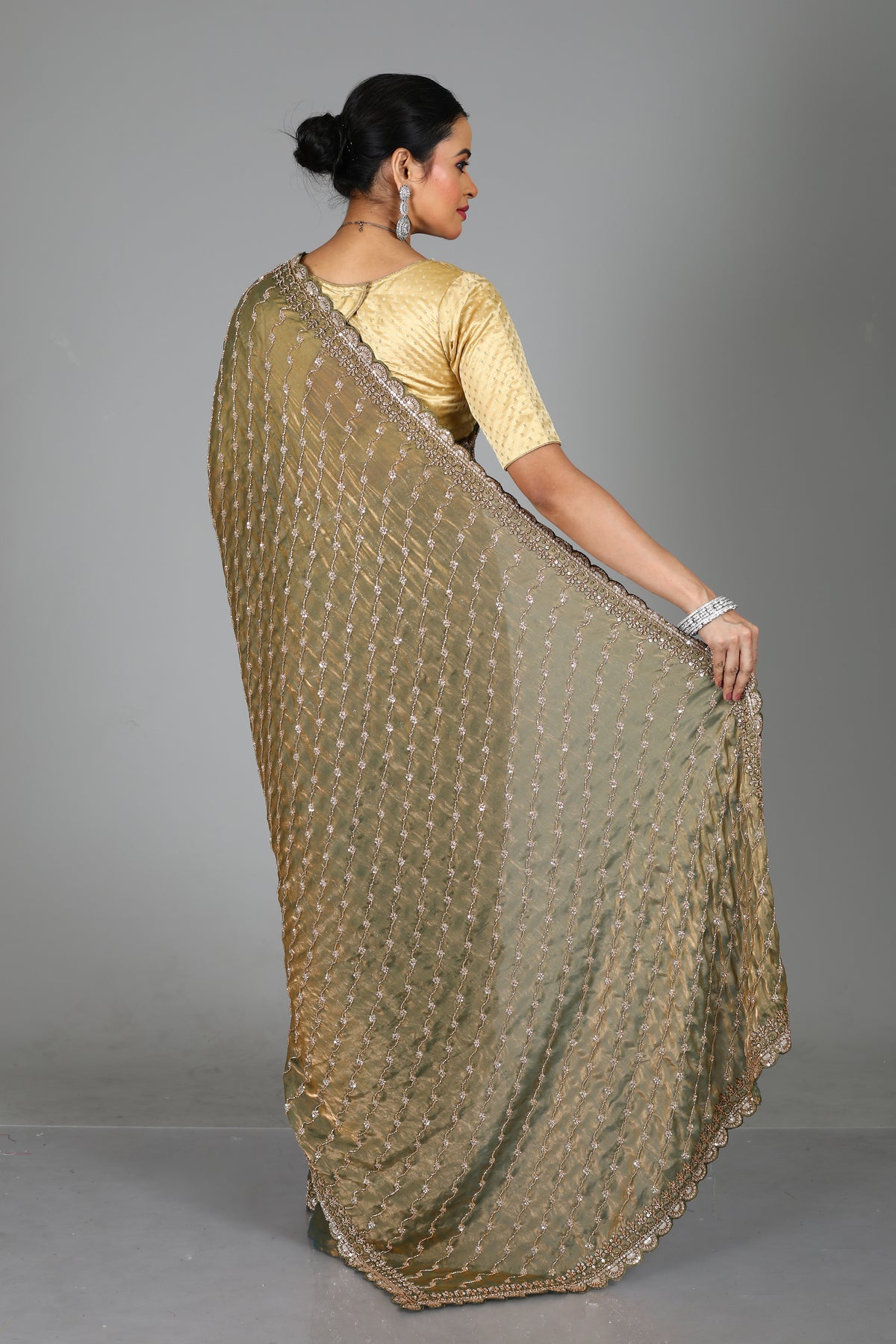 Olive Green Blended Georgette Saree