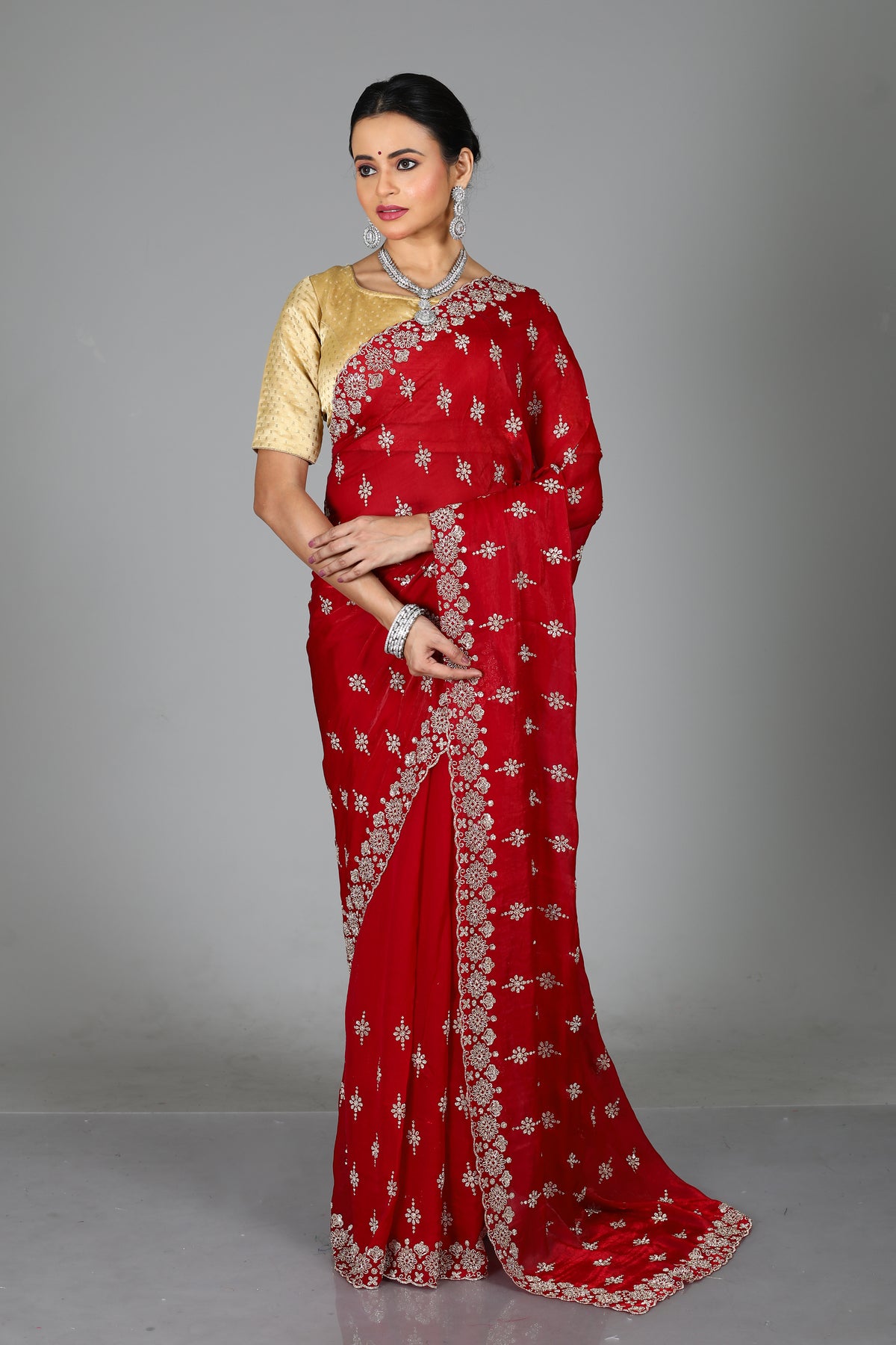 Pink Blended Georgette Saree