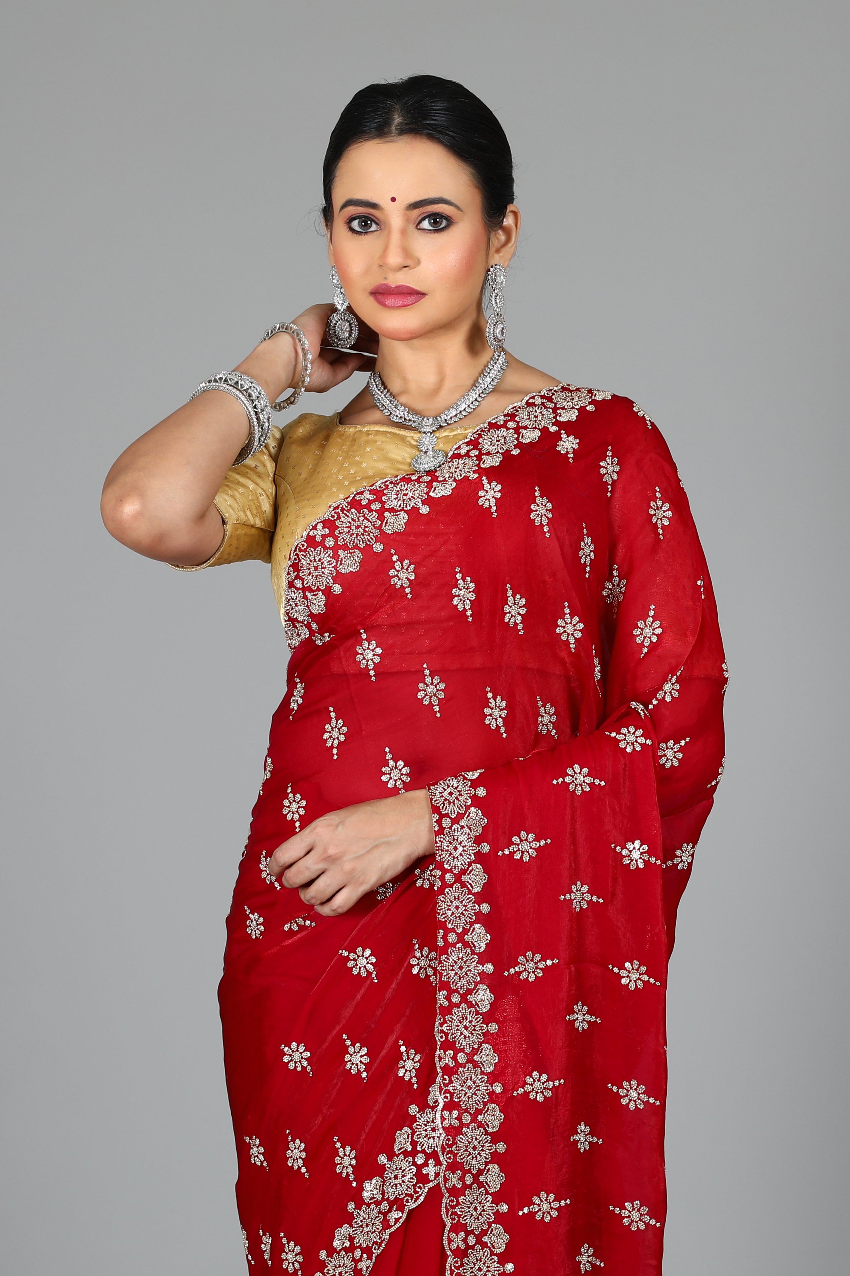 Pink Blended Georgette Saree