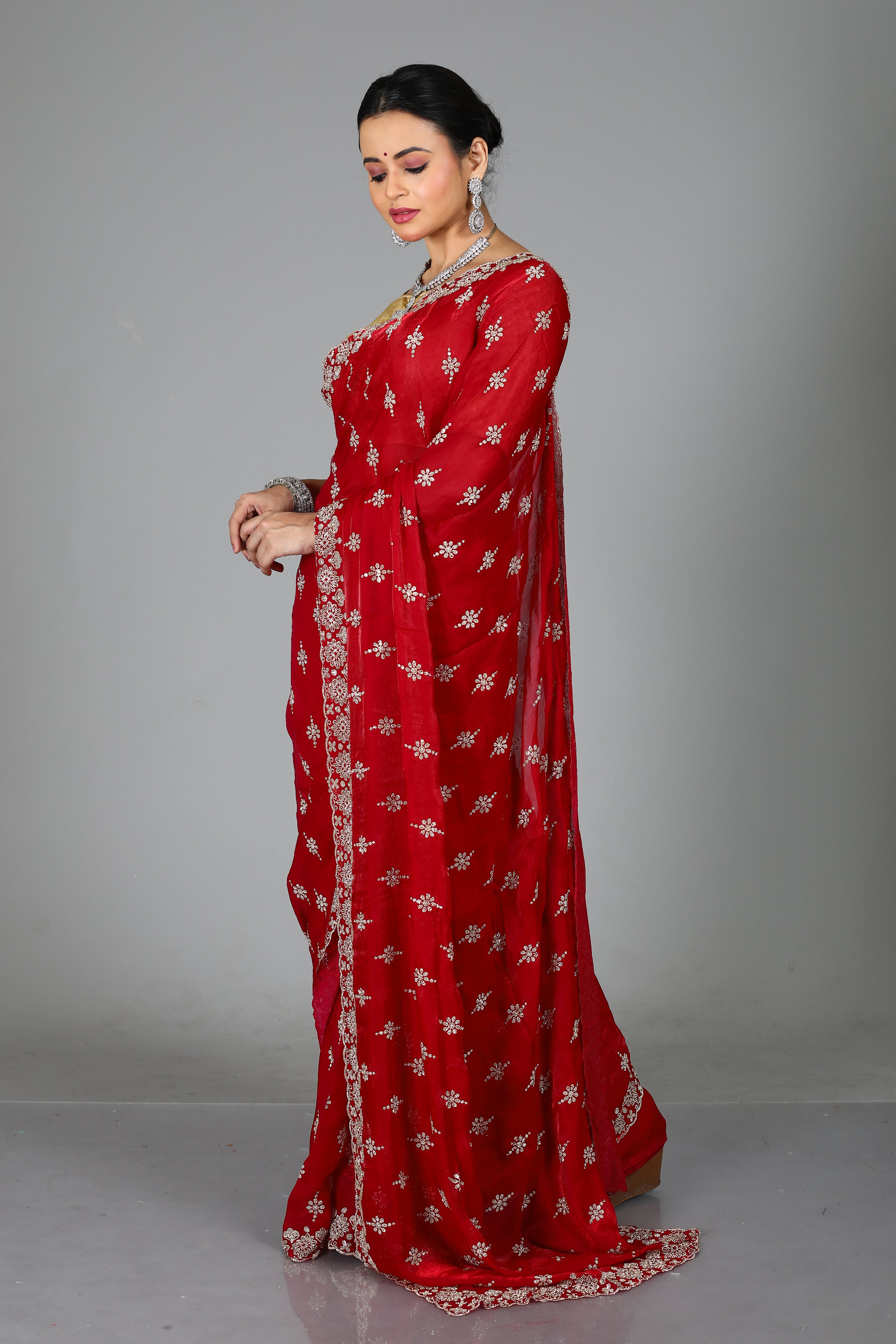 Pink Blended Georgette Saree