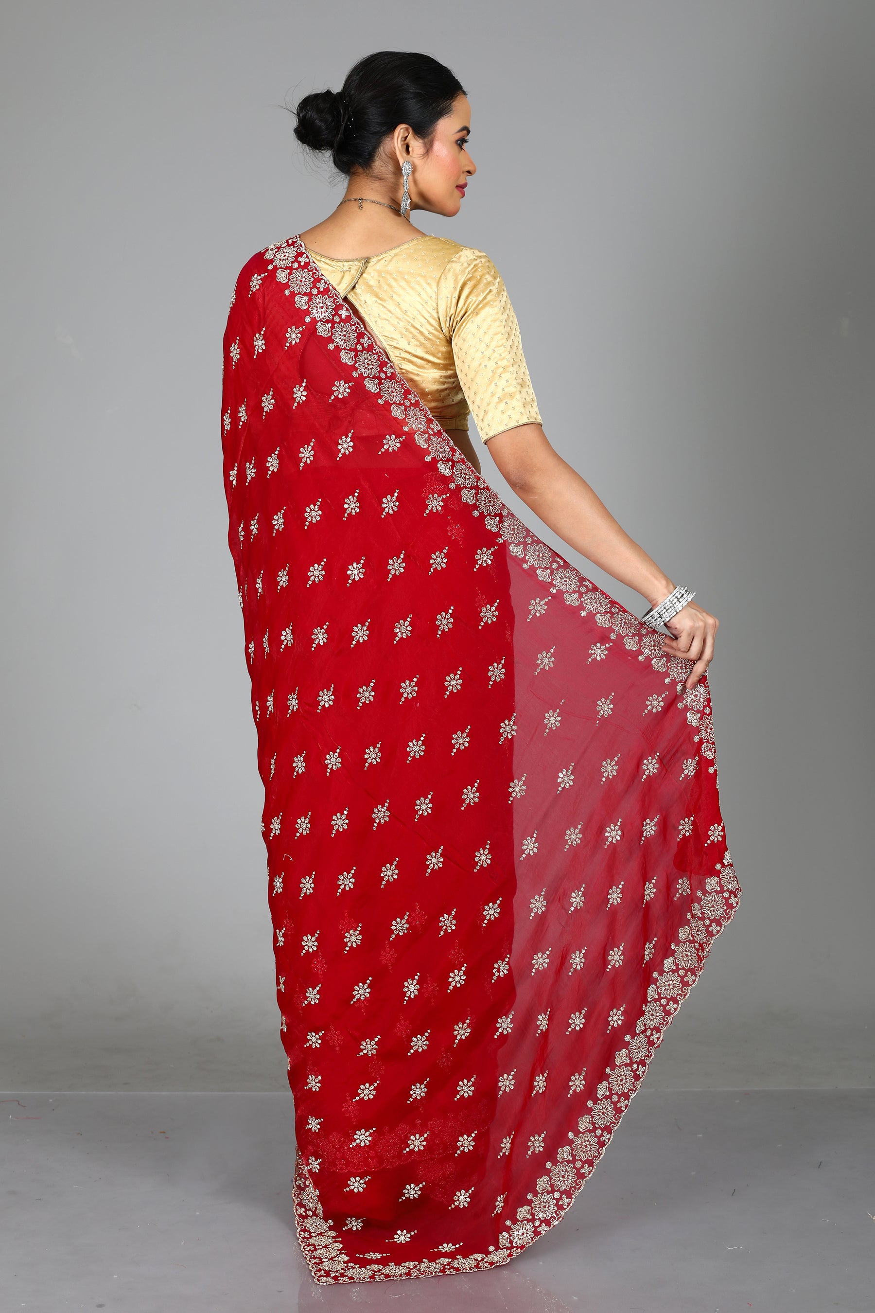 Pink Blended Georgette Saree