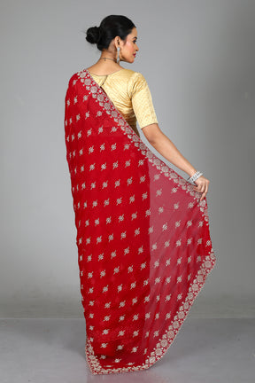 Pink Blended Georgette Saree