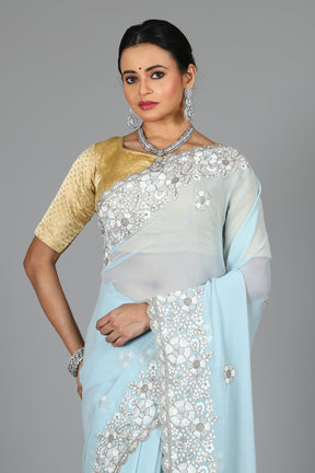 Light Blue Blended Georgette Saree