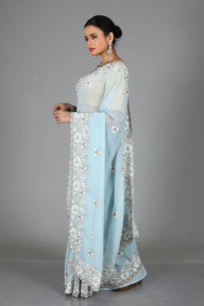 Light Blue Blended Georgette Saree