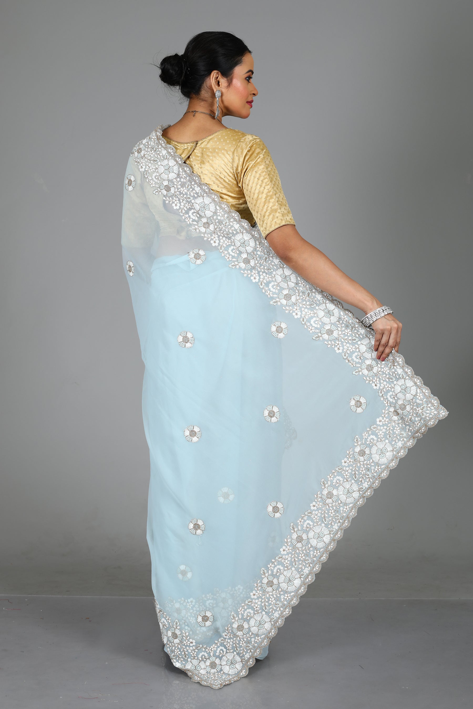 Light Blue Blended Georgette Saree