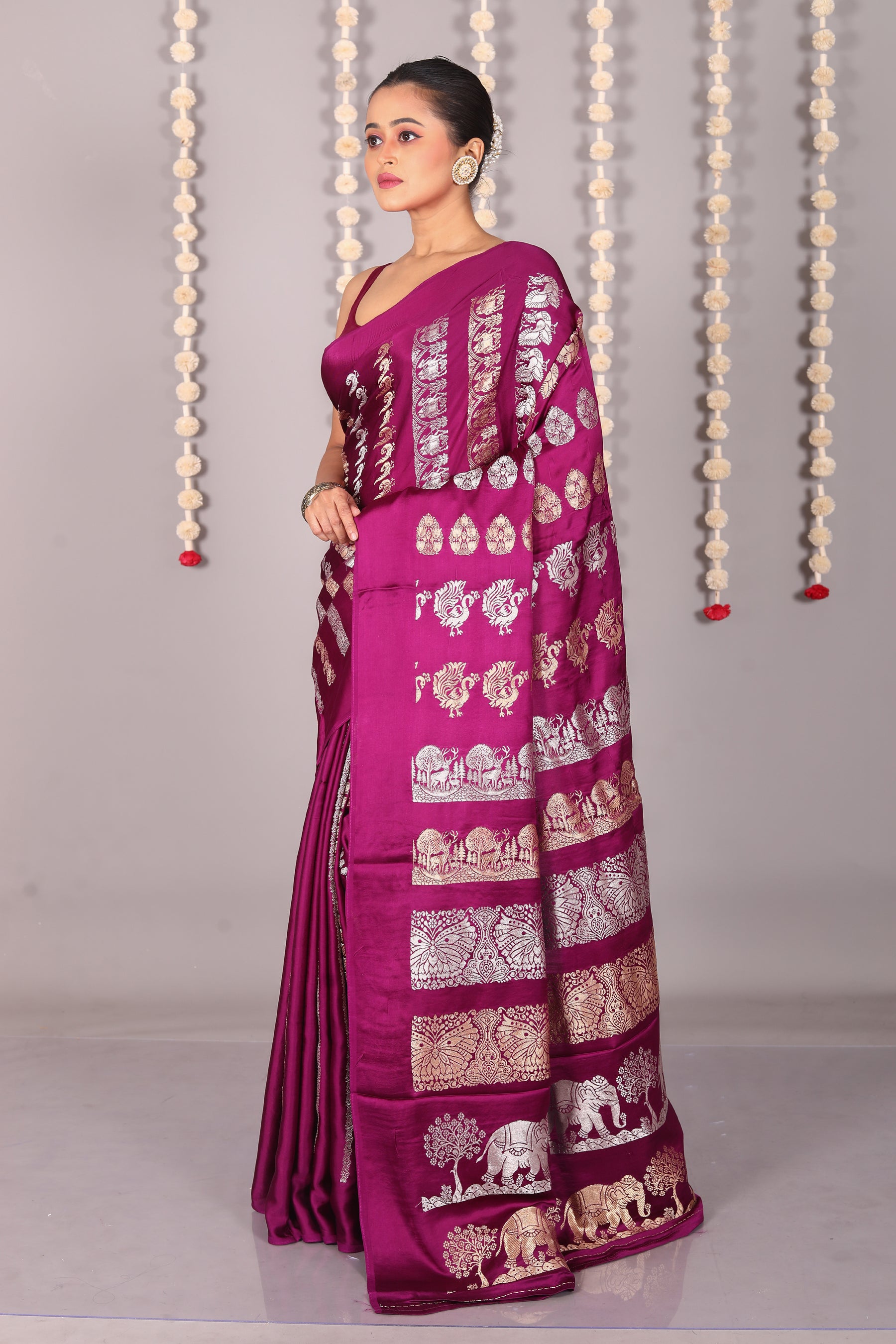 Wine Blended Satin Silk Saree - Keya Seth Exclusive