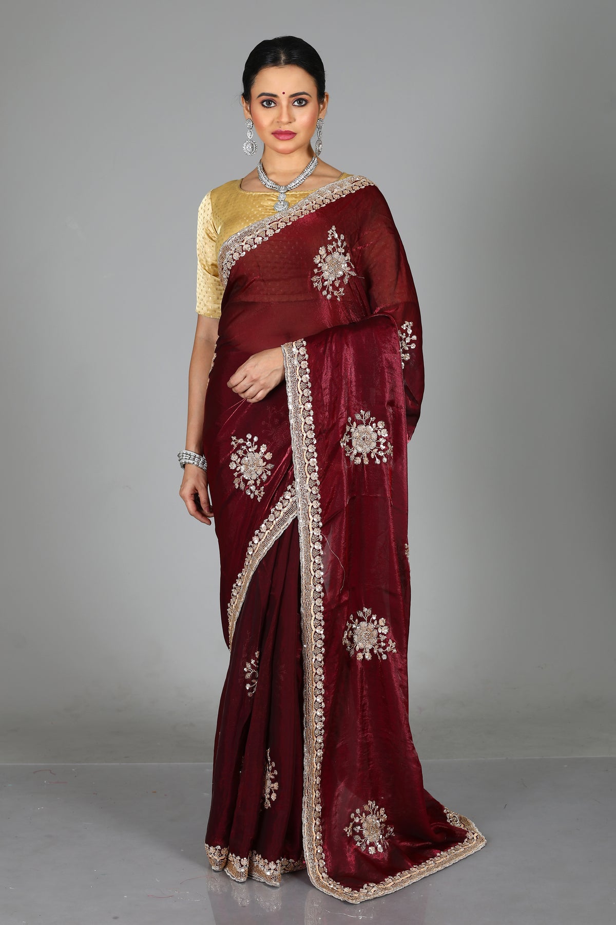 Wine Blended Georgette Saree