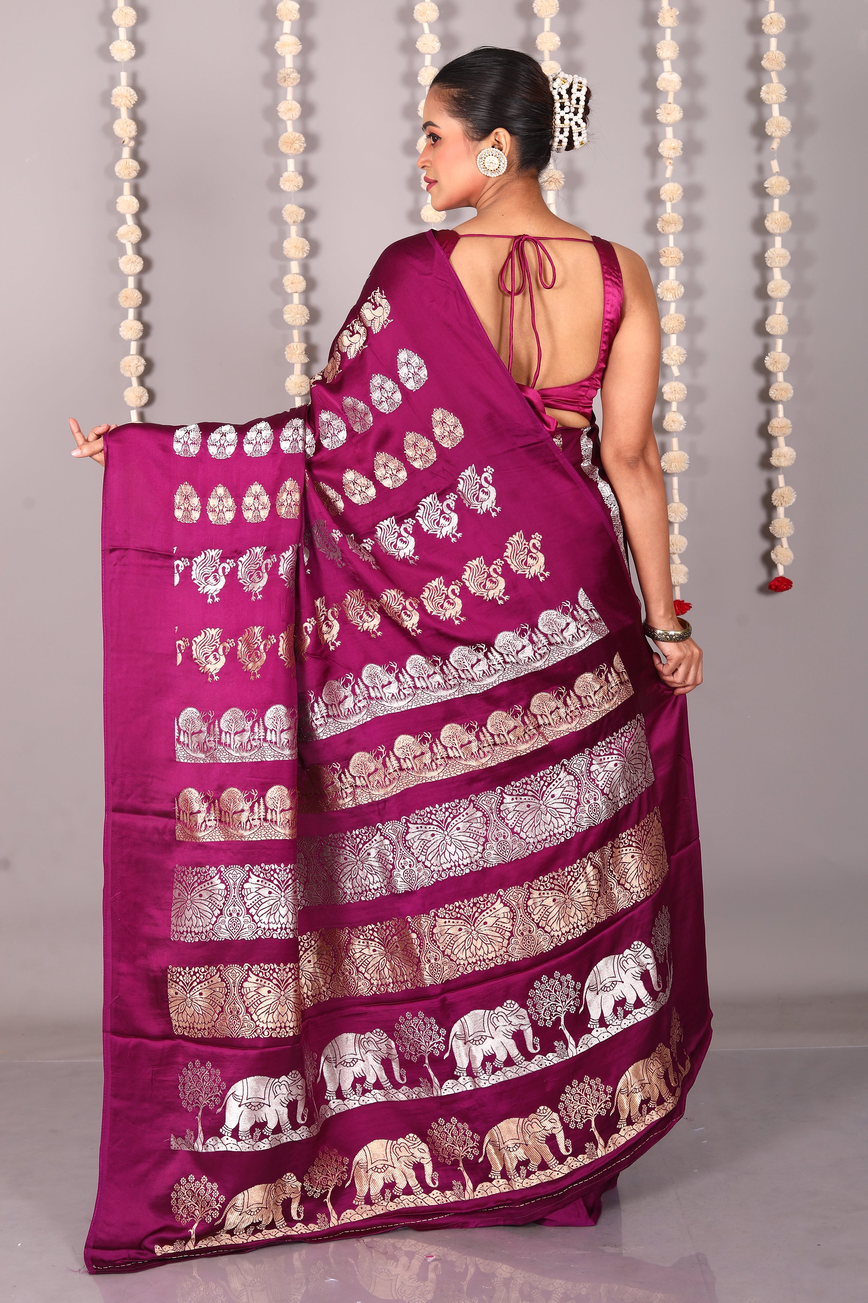 Wine Blended Satin Silk Saree - Keya Seth Exclusive