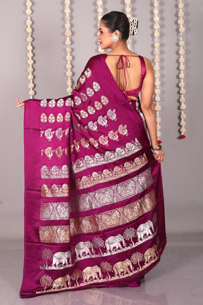Wine Blended Satin Silk Saree - Keya Seth Exclusive