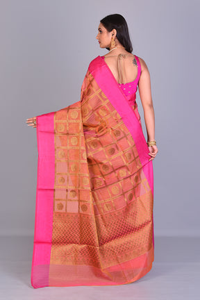 Orange Blended Organza Saree with Pink Borders - Keya Seth Exclusive