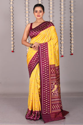 Yellow Blended Ikkat Silk Saree - Keya Seth Exclusive