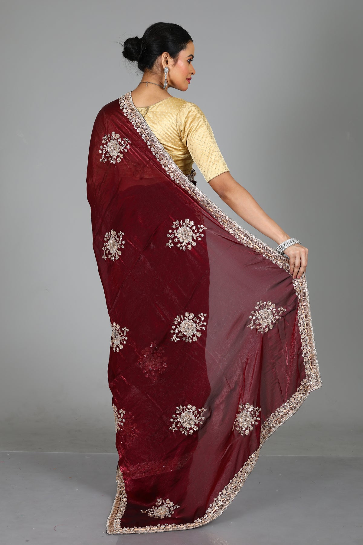 Wine Blended Georgette Saree