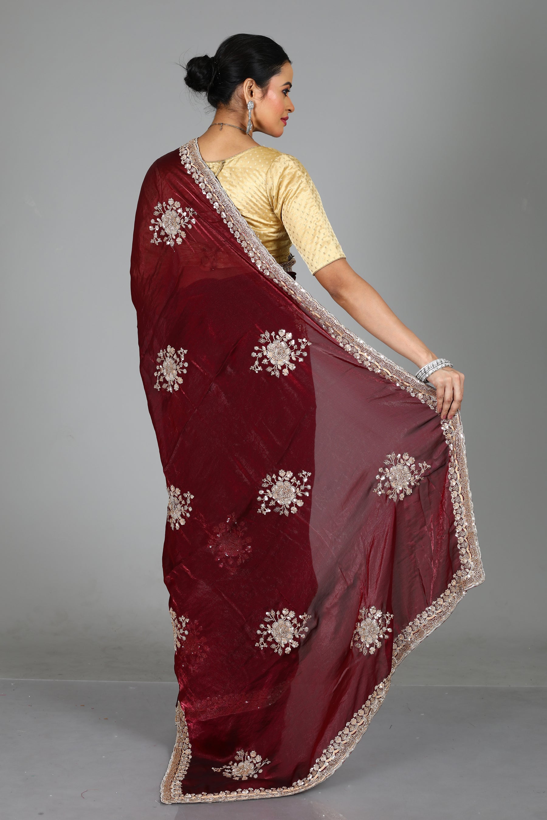 Wine Blended Georgette Saree